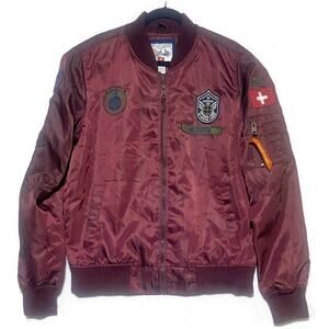 Swiss Cross Jacket Men's Size Large Burgundy Polyester Full Zip and Lined